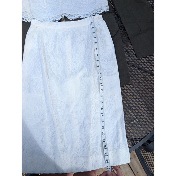 Vintage 1950s Wedding Two Piece Set Lace Handmade Small Ivory Top Skirt Suit - Picture 13 of 13
